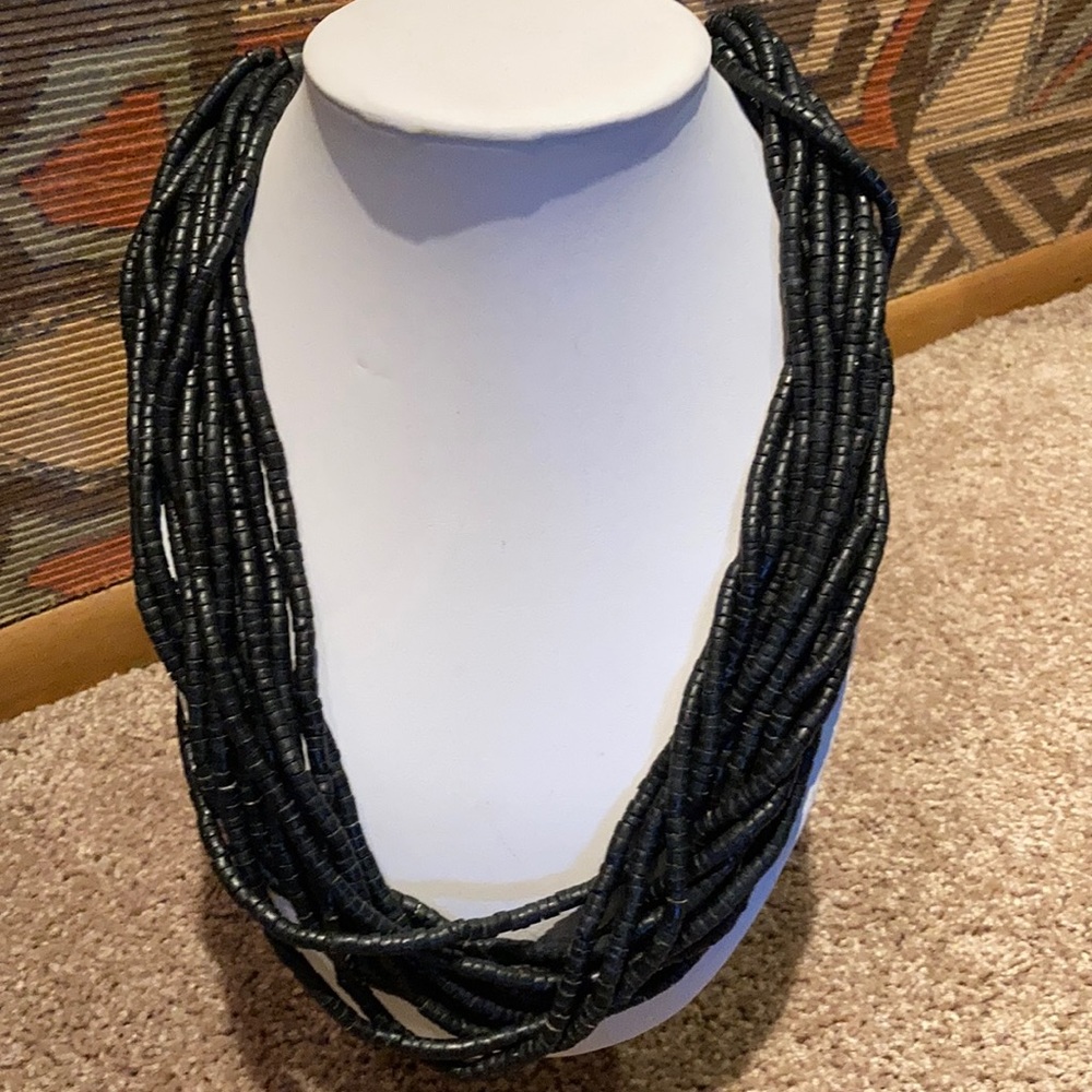 Black beaded necklace, 29 inches long